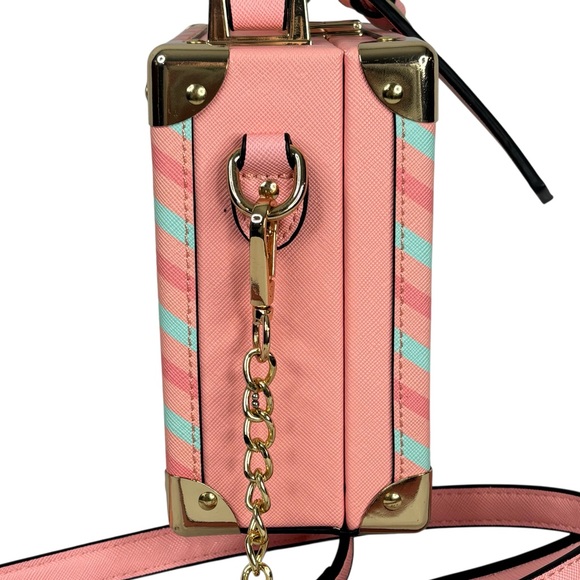 Aldo Pink Bon Voyage Travel Themed Clasp Close Suitcase Luggage Crossbody Purse - Picture 7 of 16